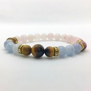 Bracelet tiger eye aquamarine rose Quartz rhodonite bead